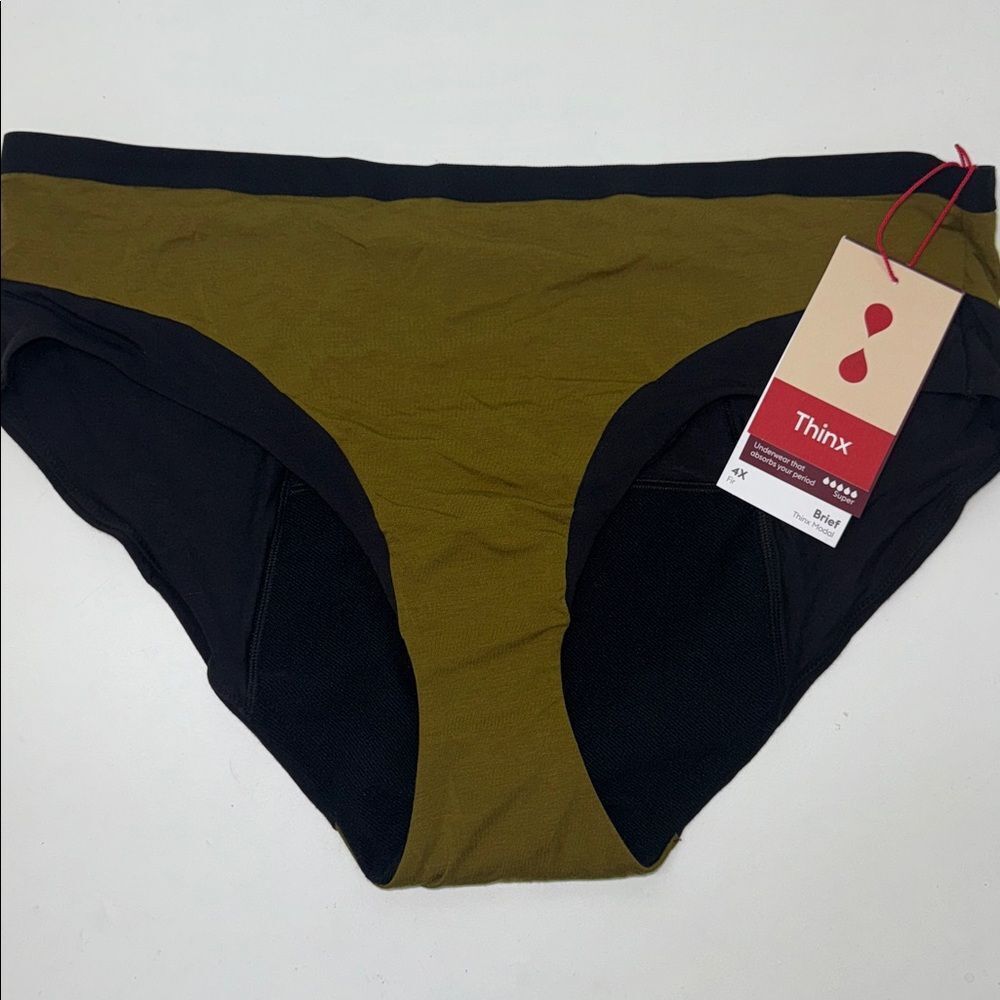🔥Thinx Dual-Tone Olive and Black Briefs Sz 4X New